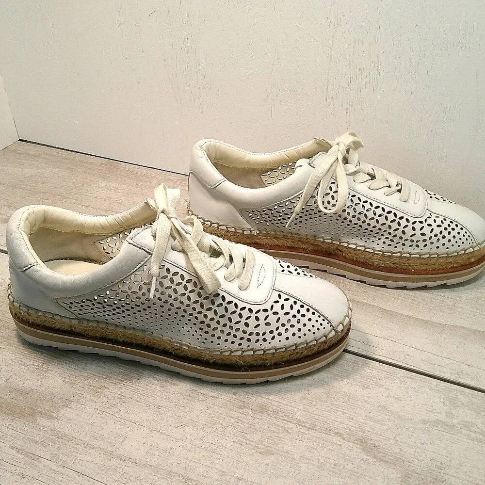 Marc Fisher LTD Walden Oxford Sneakers White Espadrille Detail Size 8.5 M
